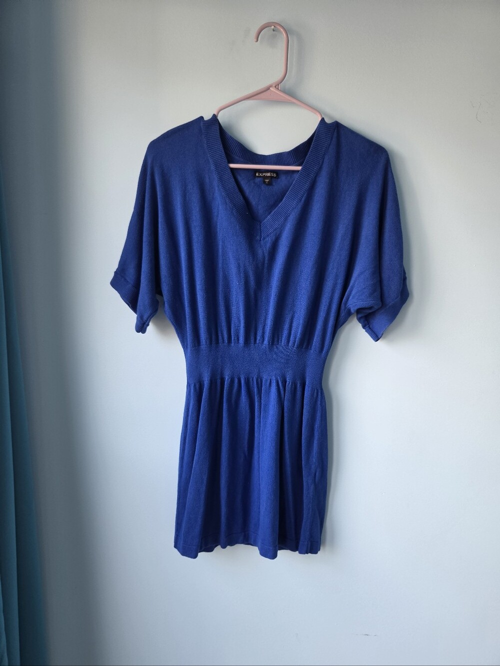 Express Royal Blue V-Neck Knit Mini Dress